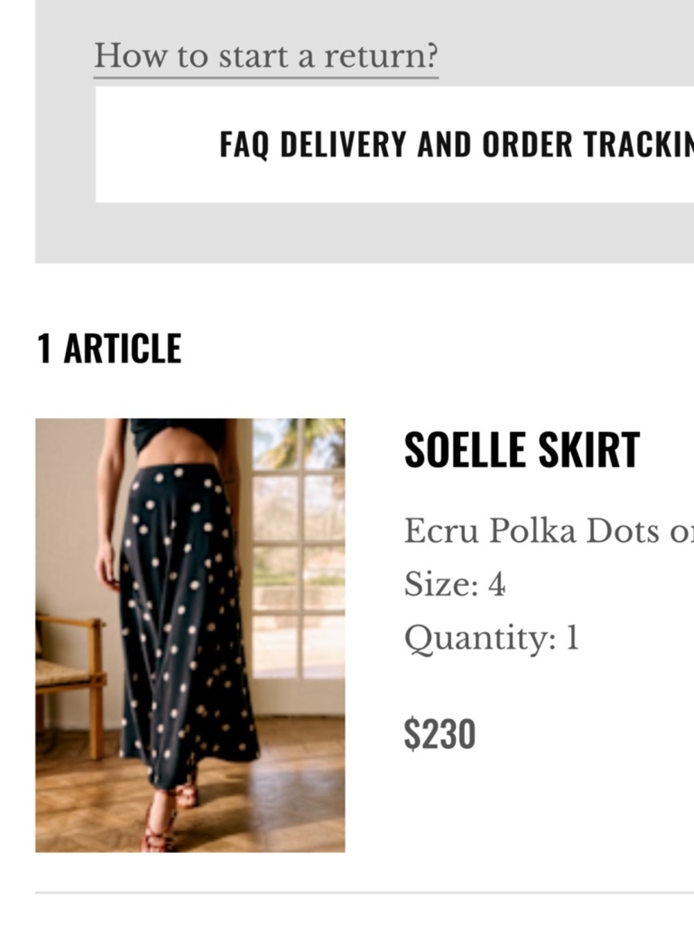 Sézane Ecru Polka Dot Midi Skirt - Black with Ecru Dots